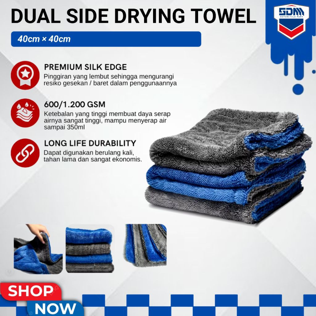 DRYING MICROFIBER DRYING TOWEL 40×40 600GSM 1200GSM HANDUK KAIN LAP MICROFIBER PENGERING