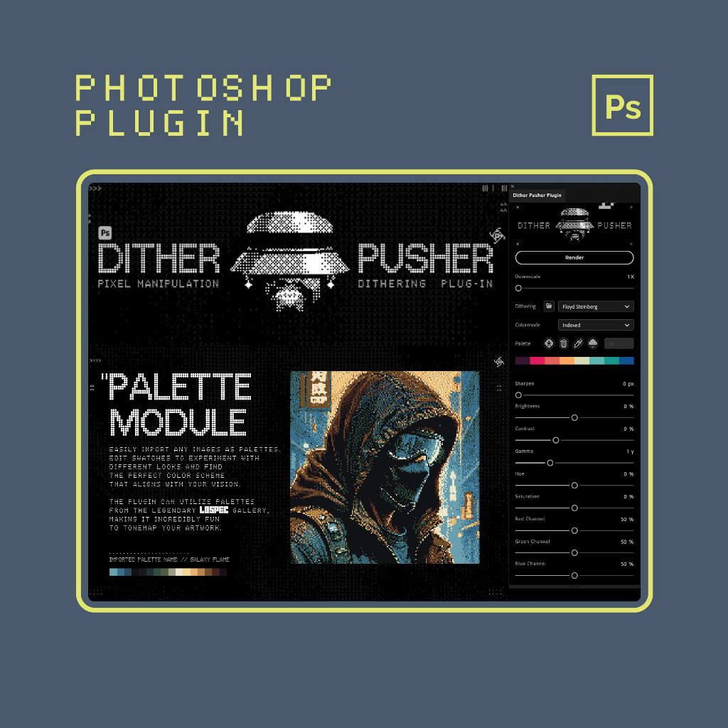 Photoshop Plugin - Dither Pusher Photoshop Plugin by DORON STUDIOS