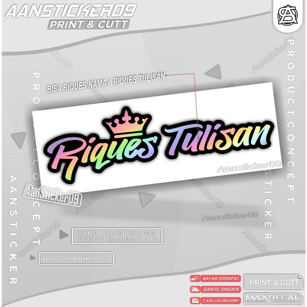 Stiker Nama Hologram Stiker Custom Nama Mahkota Bisa Riques Nama Atau Tulisan Bahan Anti Air