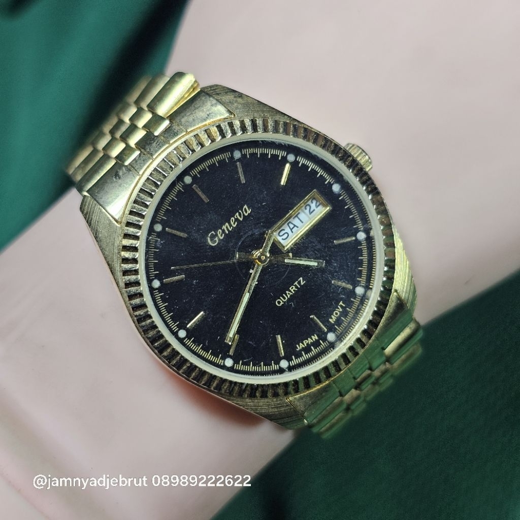 Jam Geneva 6024 President Black Gold Vintage Bekas