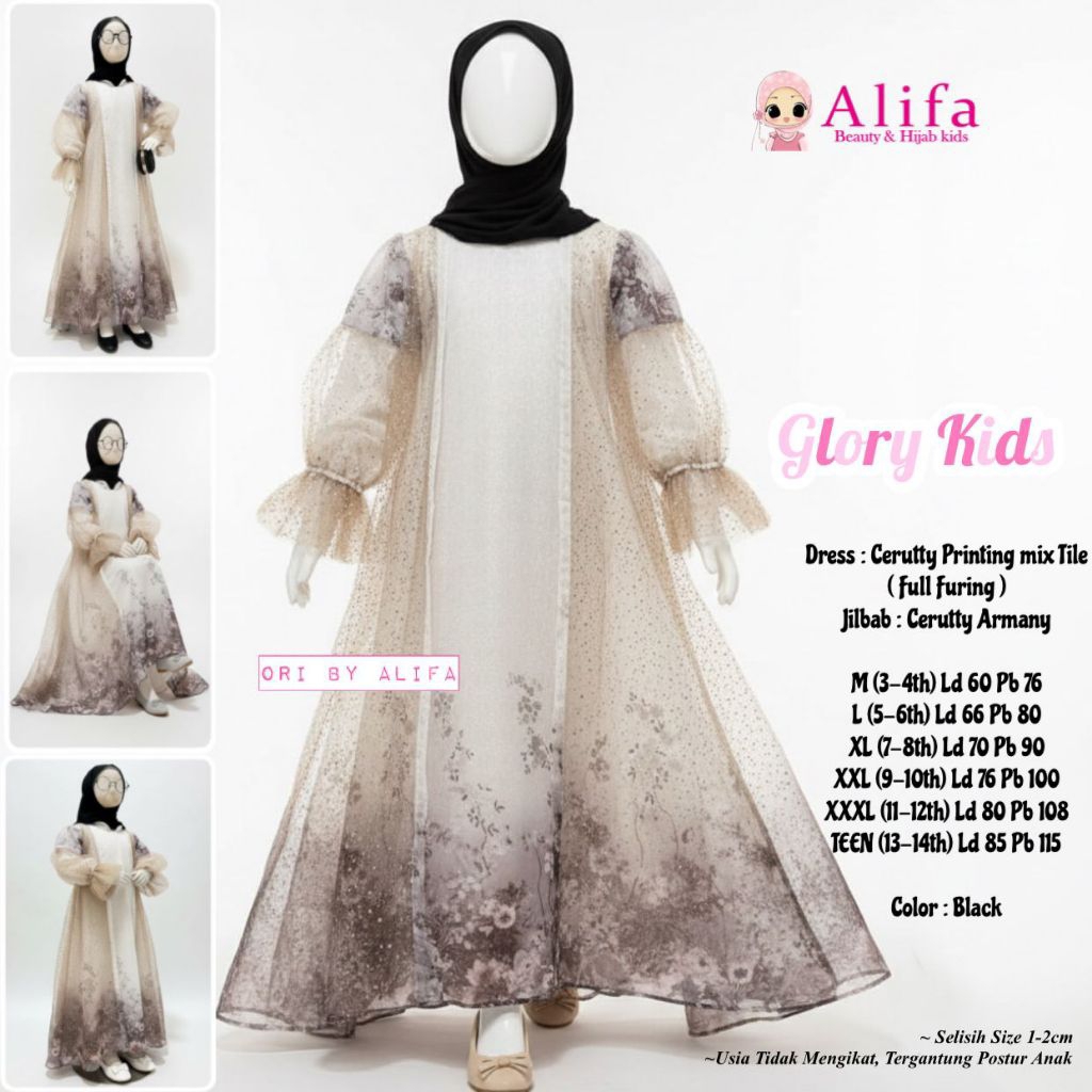 NEW ..GLORY KIDS(ORI ALIFA) Pakaian muslim anak cewek gamis brokat tile mewah elegan kekinian terbar
