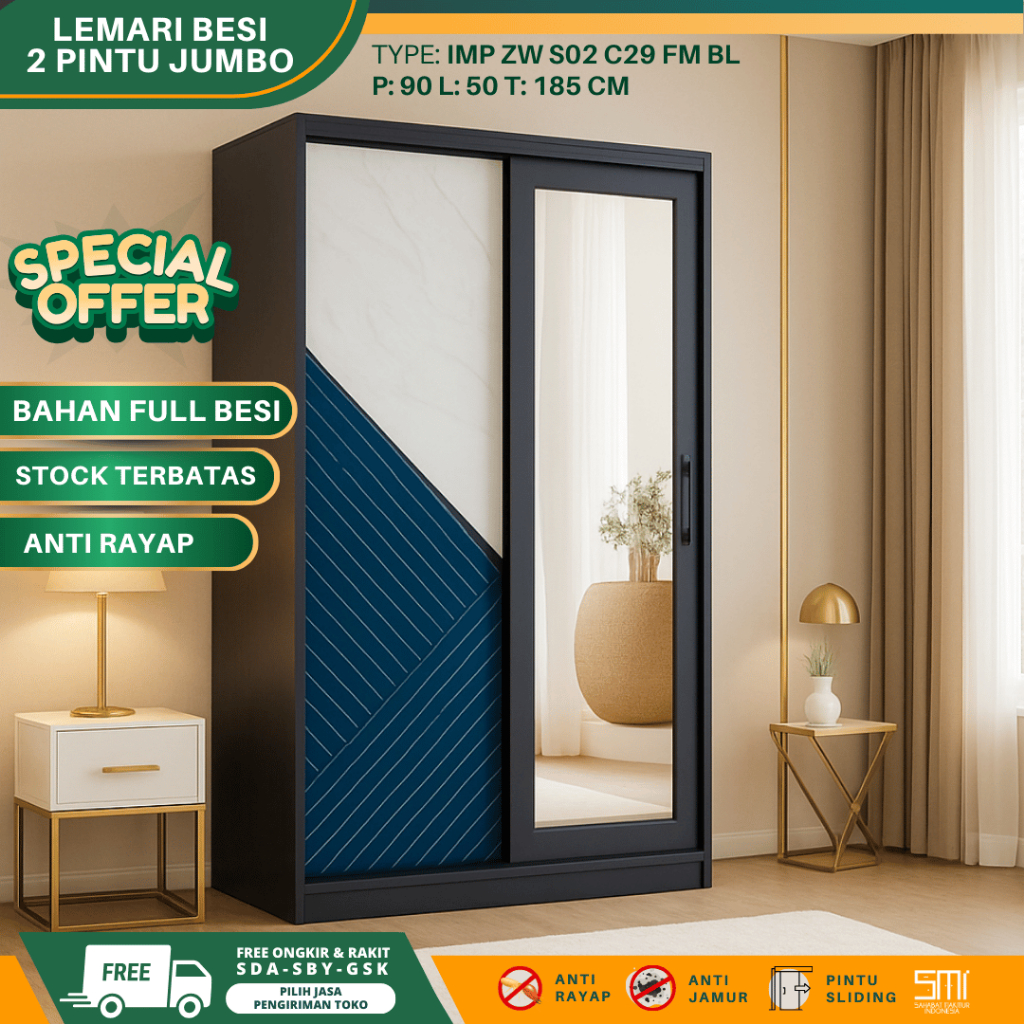 Lemari Besi 2 Pintu - Lemari Baju Besi/Lemari pakaian Besi, Lemari 2 Pintu, Lemari Baju, Lemari Besi