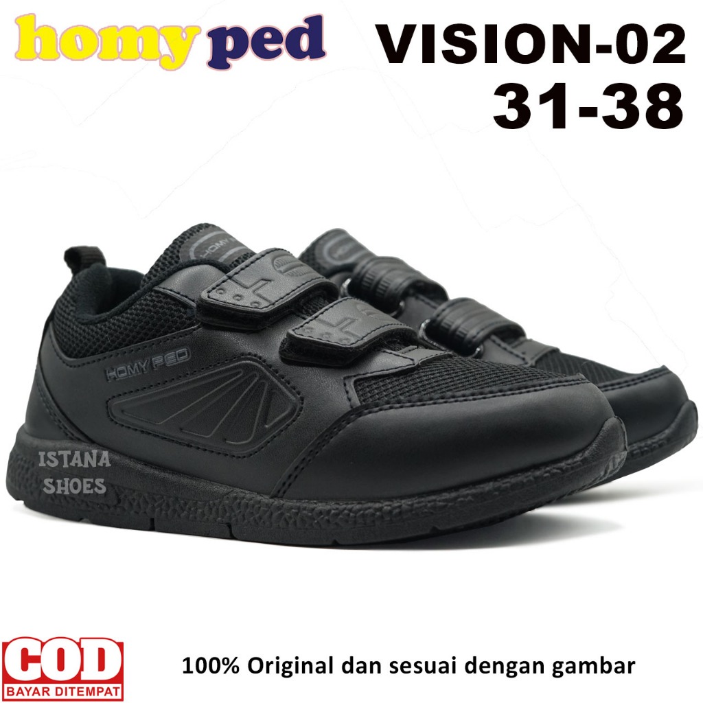 Sepatu Sekolah Anak Laki Laki Perempuan SD SMP Homyped Vision 02 Full Hitam Sepatu Sekolah Anak Laki