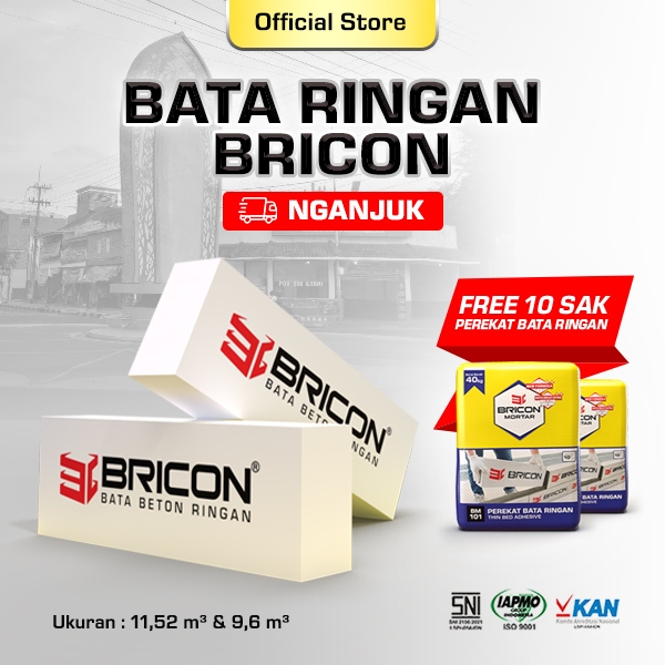 BRICON - Bata Ringan Premium SNI 1 DO 11,52 m³ Bonus Bundling Mortar 10 Sak - NGANJUK