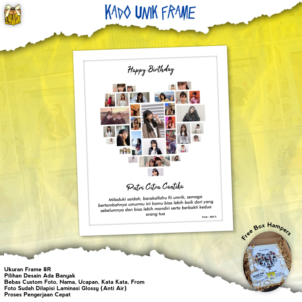 sembuhart Frame Foto Custom 8R Kado Ulang Tahun, Wisuda, Anniversary, Nikahan | Kado Unik Estetik Mu