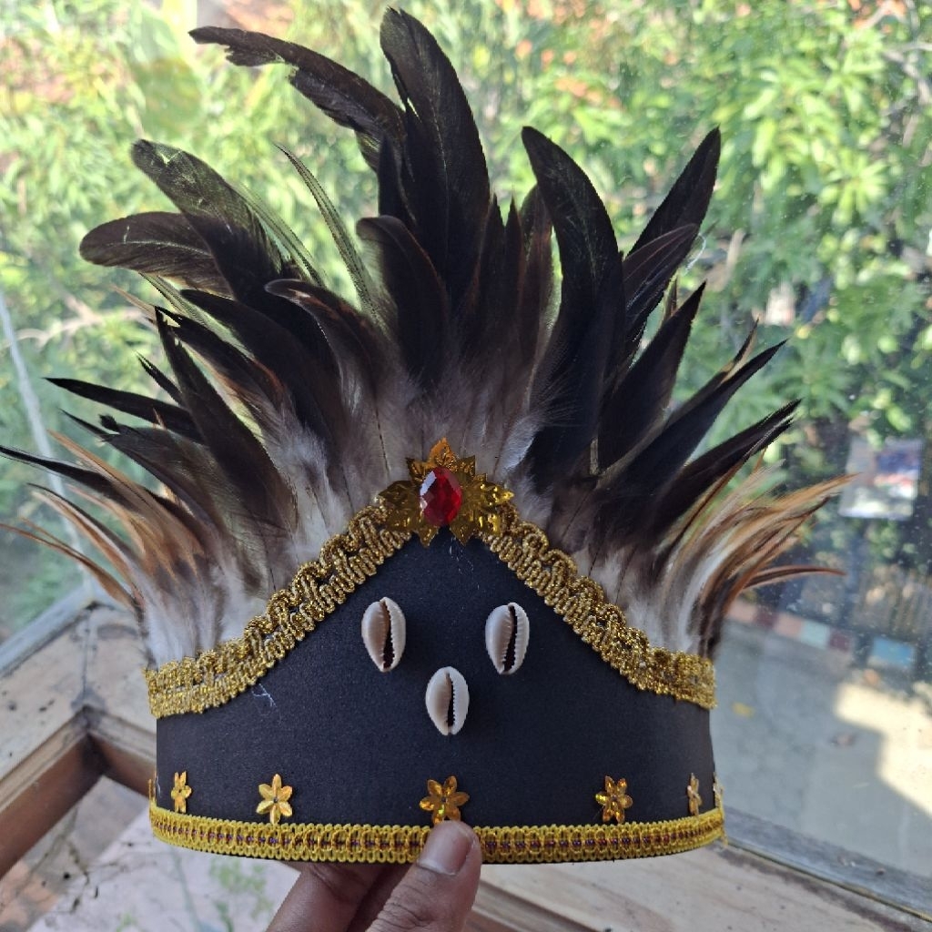 Hiasan kepala Topi Adat Papua Kerang { Bulu Premium }