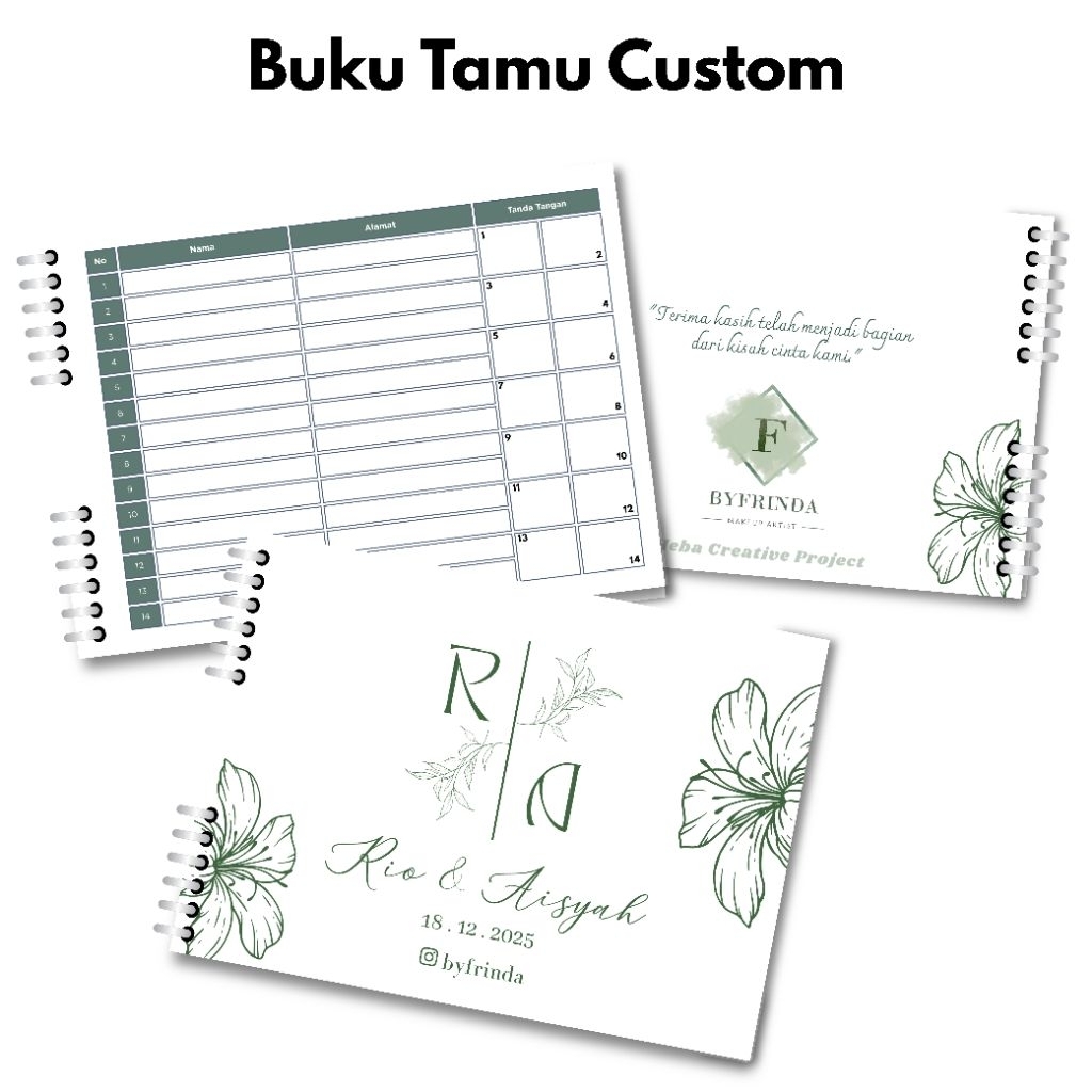 BUKU TAMU PERNIKAHAN Rustic Minimalis Custom Nama Pengantin
