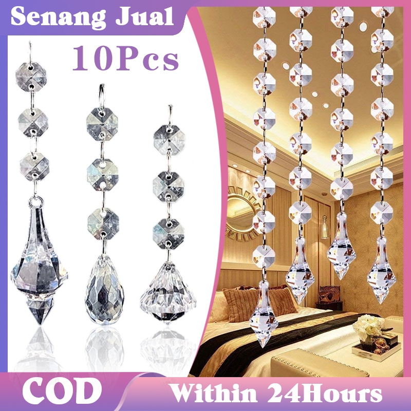 10Pcs Tirai Crystal Acrylic Tirai Manik Kristal Kaca Tirai Manik Kristal Mengkilap