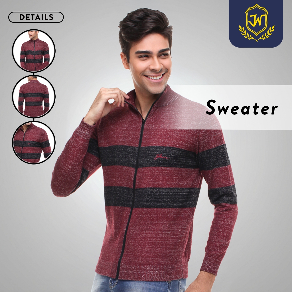 Johnwin - Jacket Casual Pria - Outer - Garis Hitam - Merah - ASW.661.U015.01.C -L/S