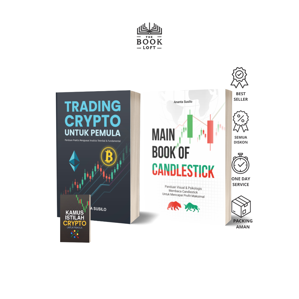 Paket Hemat TRADING CRYPTO : TRADING Crypto & Candlestick + Kamus Istilah Crypto - Yash Media