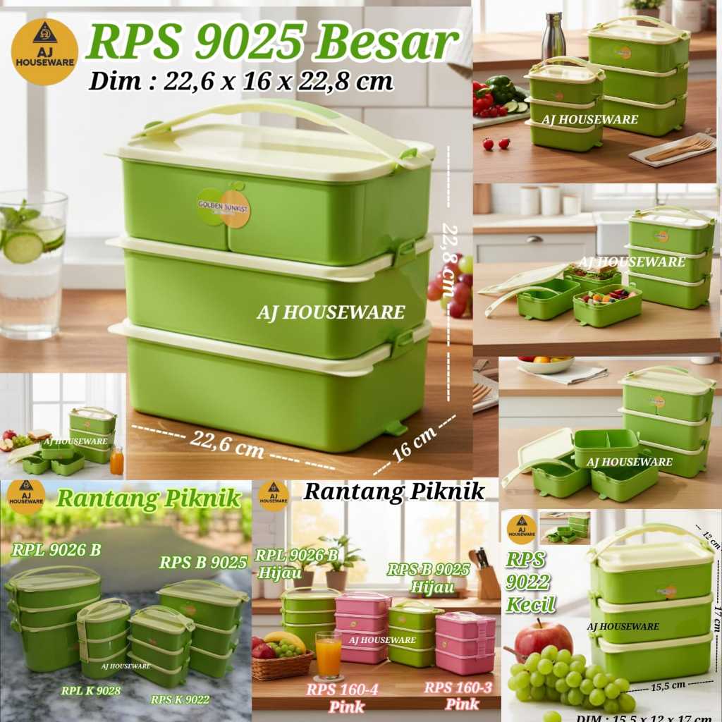 GOLDEN SUNKIST RPS 9025 9022 RANTANG PLASTIK JUMBO /RANTANG PIKNIK SUSUN SEGI /TENONG SUSUN PLASTIK