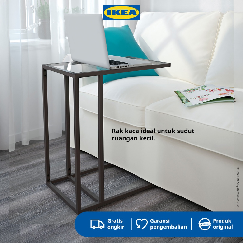 IKEA VITTSJO Meja Kerja / Meja Laptop / Stand Laptop Kaca Hitam-Cokelat Minimalis 35x65cm