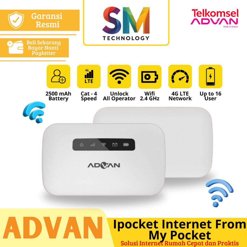 ADVAN Ipocket MIFI MF01 Unlock All Operator baterai 2500 mAh ORIGINAL