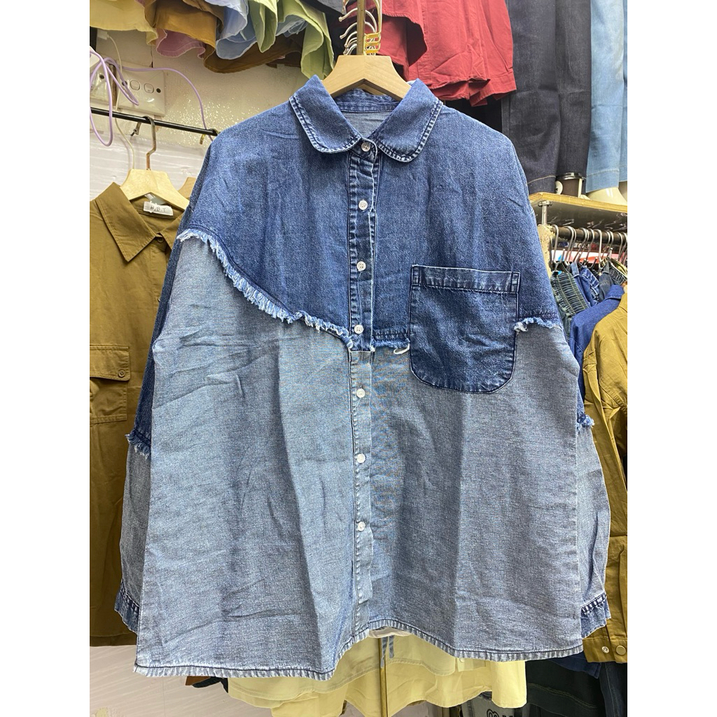 kemeja kombinasi jeans oversize import wanita