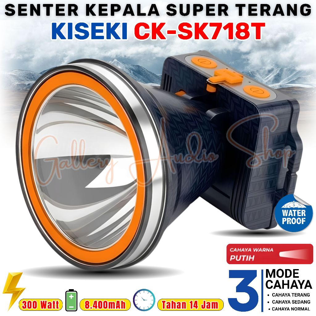 Senter Kepala ORIGINAL KISEKI Super Terang LED 300W CK-SK718T / 200W CK-SK717T Cahaya Putih | Headla