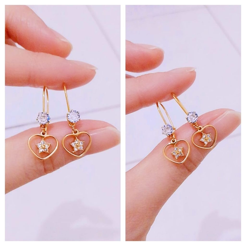Anting hati bintang permata ctm titanium asli