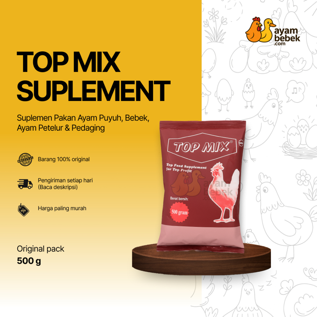 Top Mix Suplemen Pakan Ayam Puyuh, Bebek, Ayam Petelur & Pedaging – 500 gram | AyamBebek Pakan dan T