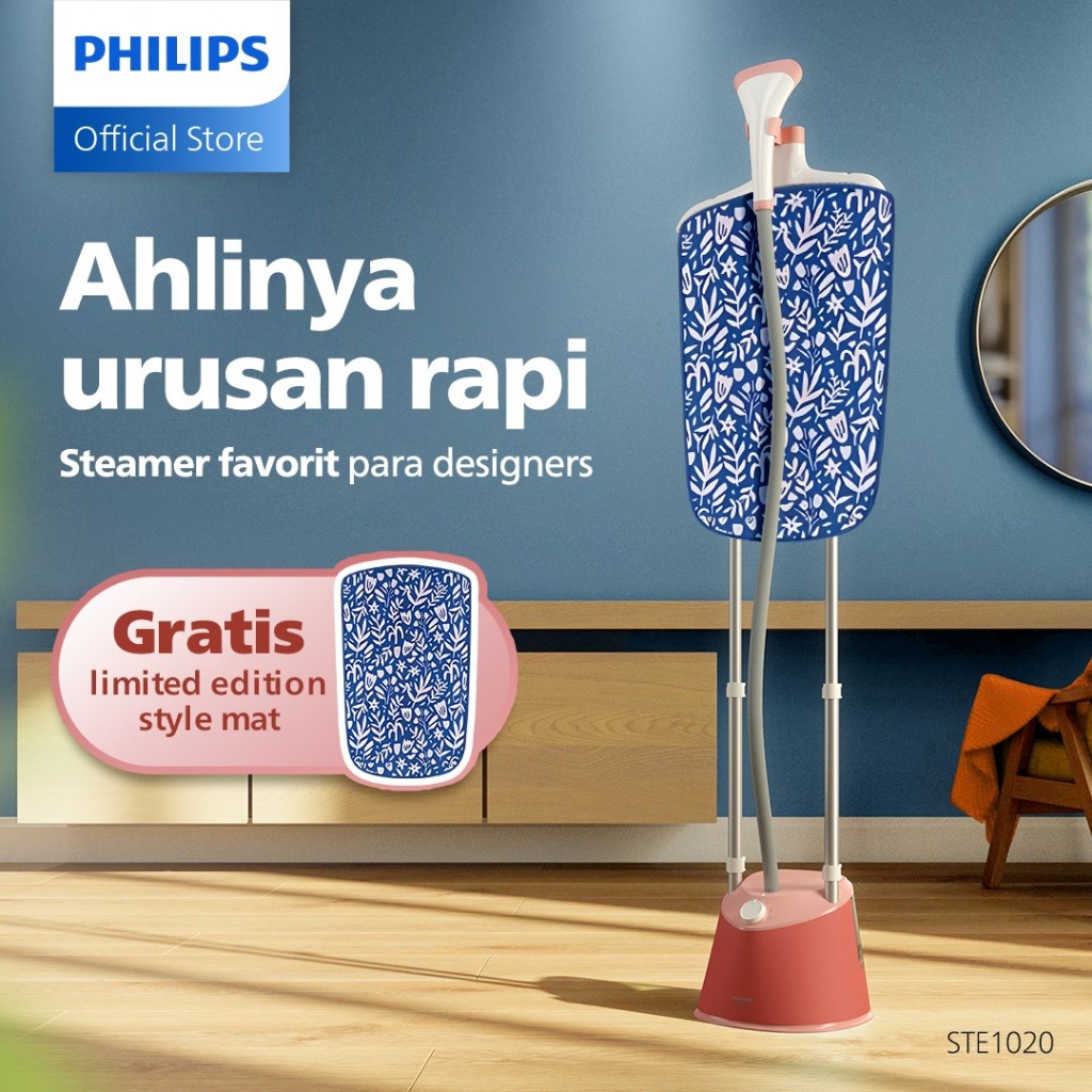 New Philips Stand Steamer 1000 Series - STE1020/40 - Pink - Setrika Uap Paling Stylish & Tanki Besar