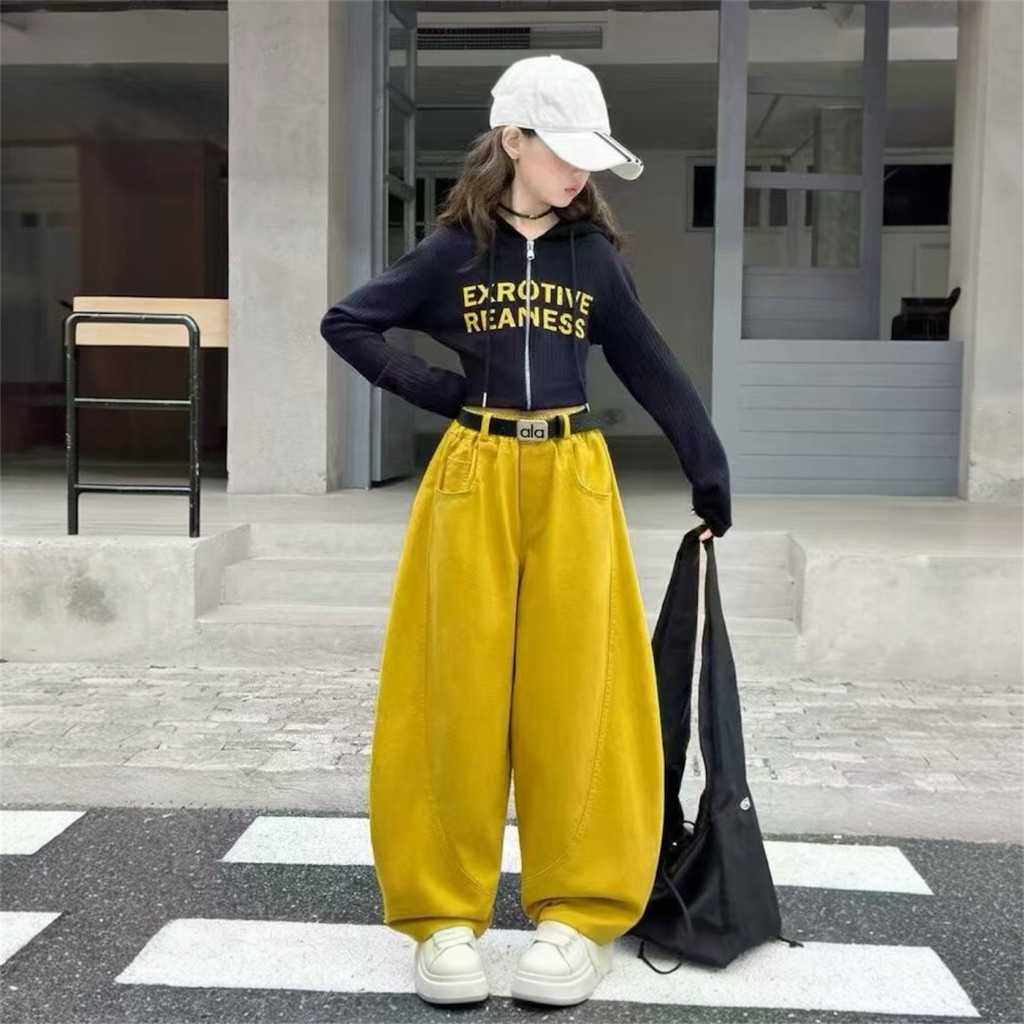 FLORA MARVEL - Setelan Jeans Anak Perempuan 7-13th Hoodie Navy Kuning