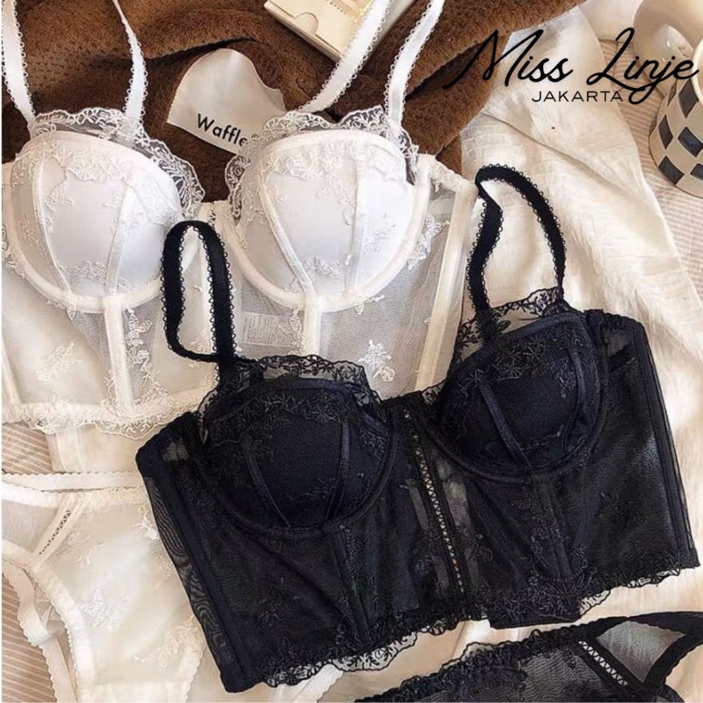Misslinjejkt SET Lingerie BRALETTE Lace Bustier S-XL Atasan Tanktop Korset Japan Korean Bra dan Cela
