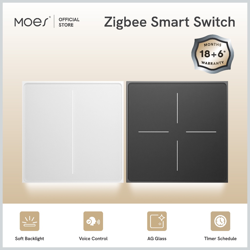 MOES Tuya ZigBee Star Feather Series Smart Touch Switch dengan Neutral | Saklar Lampu & Scene 2in1 |