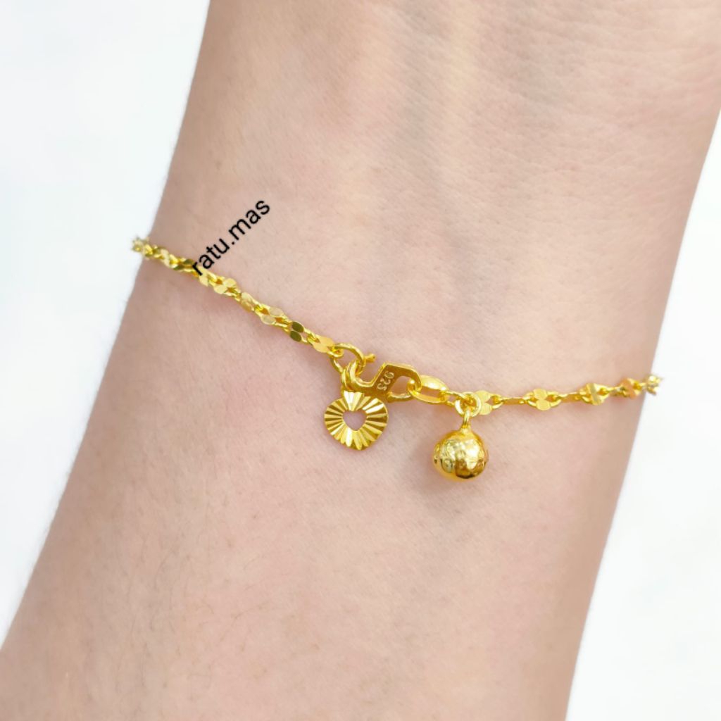 Gelang Tangan Rante Biji Kopi Perak Asli 925 Lapis Emas