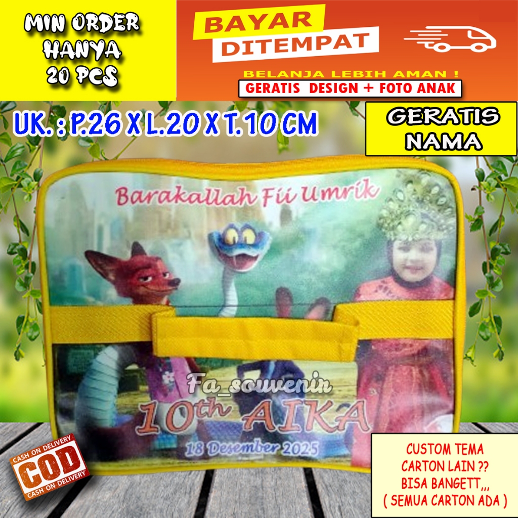 Tas Bekal Lunch Box Custom Ulang Tahun Anak / Tas Souvenir Ulang Tahun / Tas Kotak Makan Custom / Zo