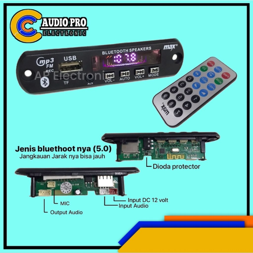 MODUL KIT MP3 USB BLUETOOTH + REC MAX 5.0" LAYAR BIRU