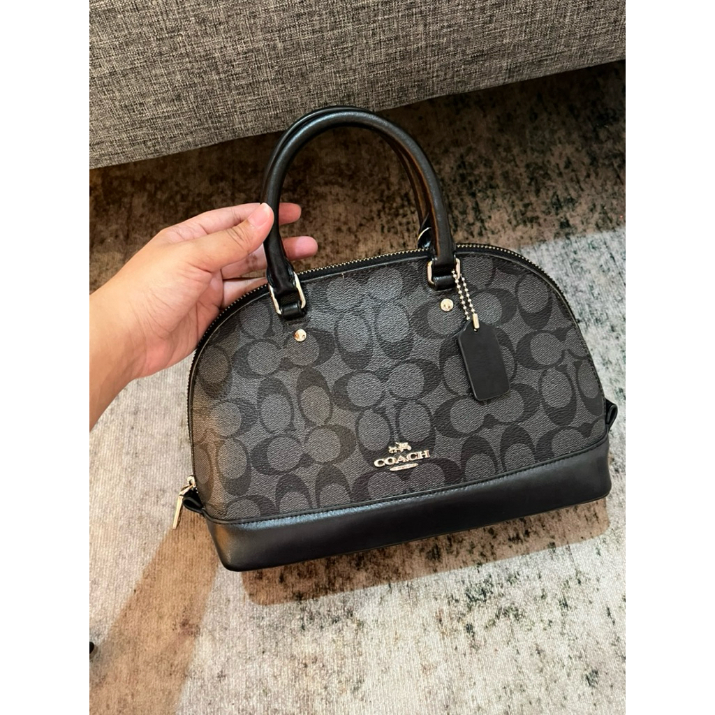 PRELOVED Original Tas Coach Mini Sierra Signature Pvc Satchel Crossbody Bag Black Smoke ( lil defect