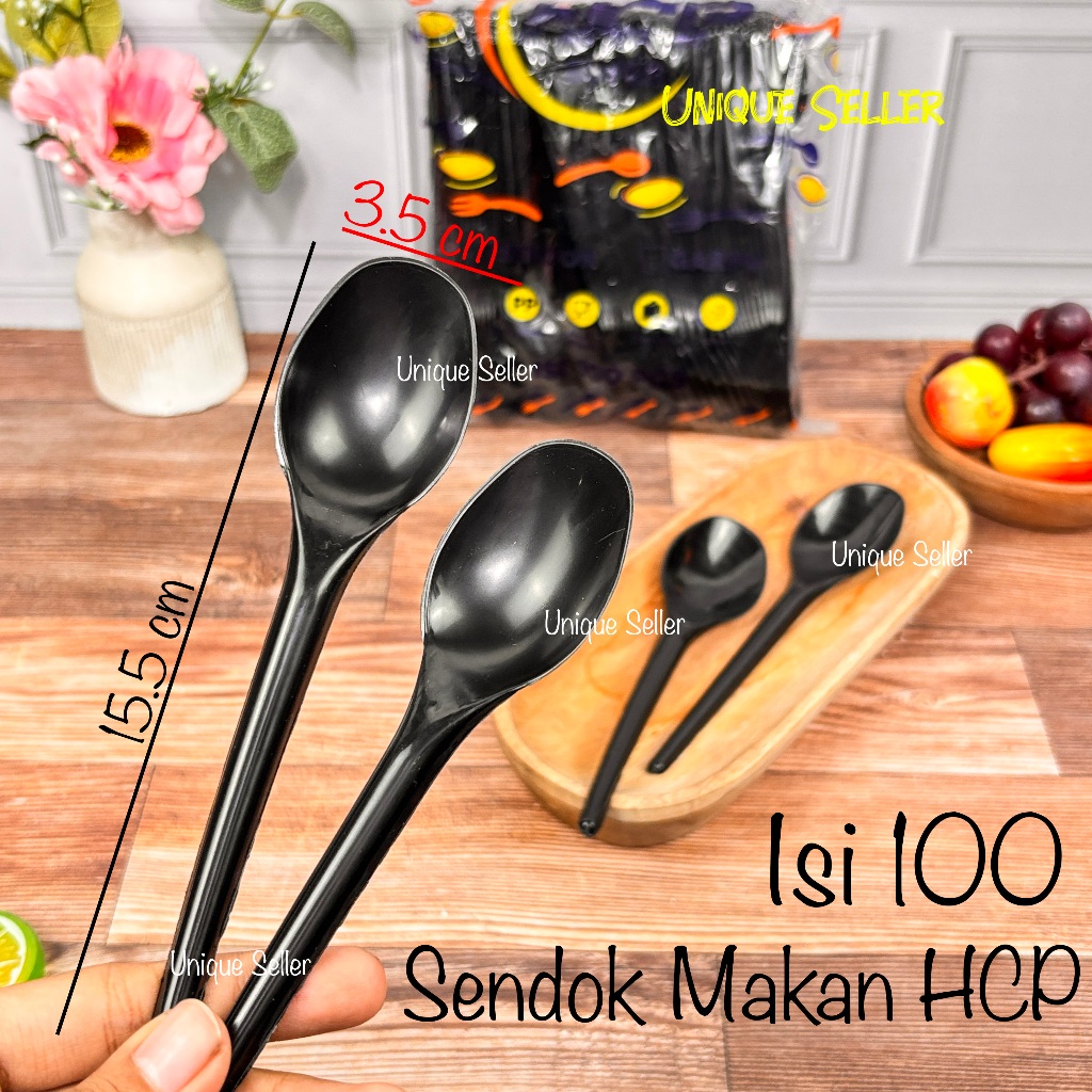 [Isi100] Sendok Makan Hitam HCP Murah Ekonomis Plastik Kuat Tebal Lentur