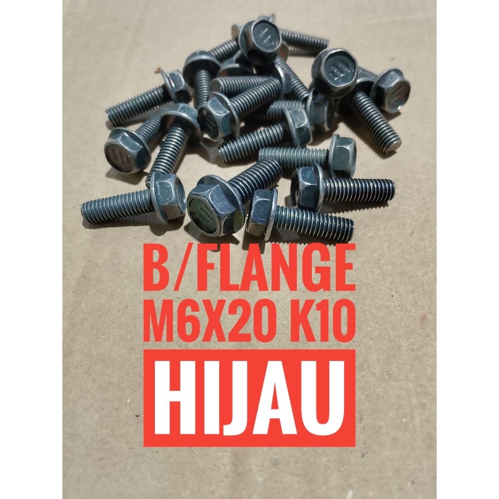 baut flange m6x20 kunci 10 baut topi m6 hijau 1pcs