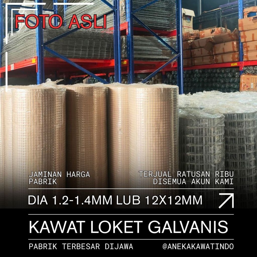 Kawat Loket Galvanis TEBAL 1,4mm - Lubangan 12x12mm - UKURAN 0,9x30 METER