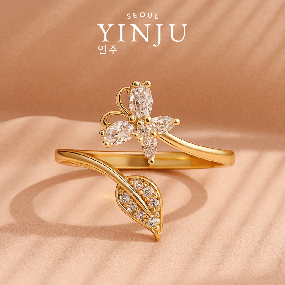 YINJU - Jewelry Cincin Minimalis Elegan Wanita Tidak Mudah Berkarat Titanium Zirkon Perhiasan Tidak 