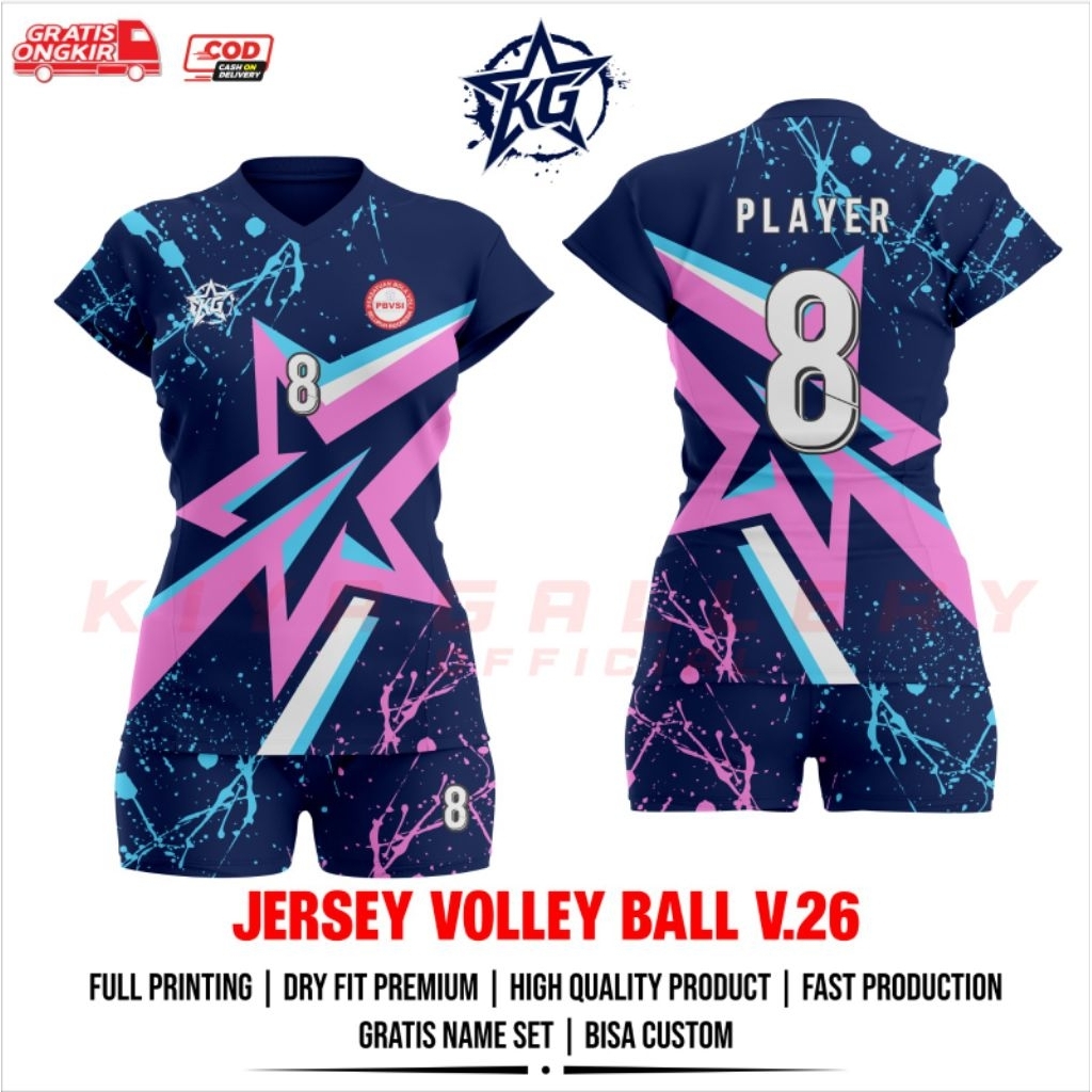 JERSEY BAJU VOLI WANITA V.26 FULL PRINTING GRATIS NAMA DAN NOMOR