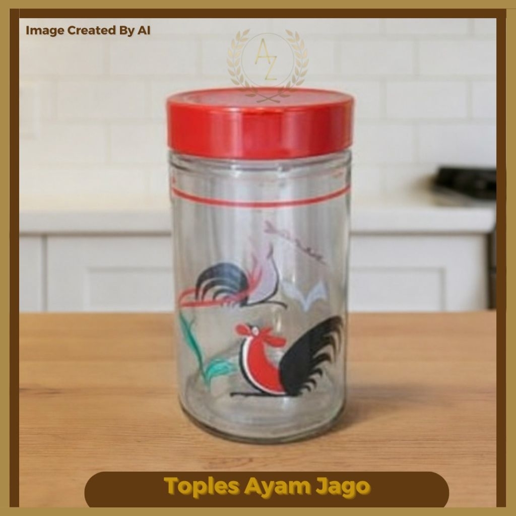 Toples Kaca Motif Ayam Jago Berukuran besar -1pcs / Toples Kaca makanan murah / Toples kaca + Tutup