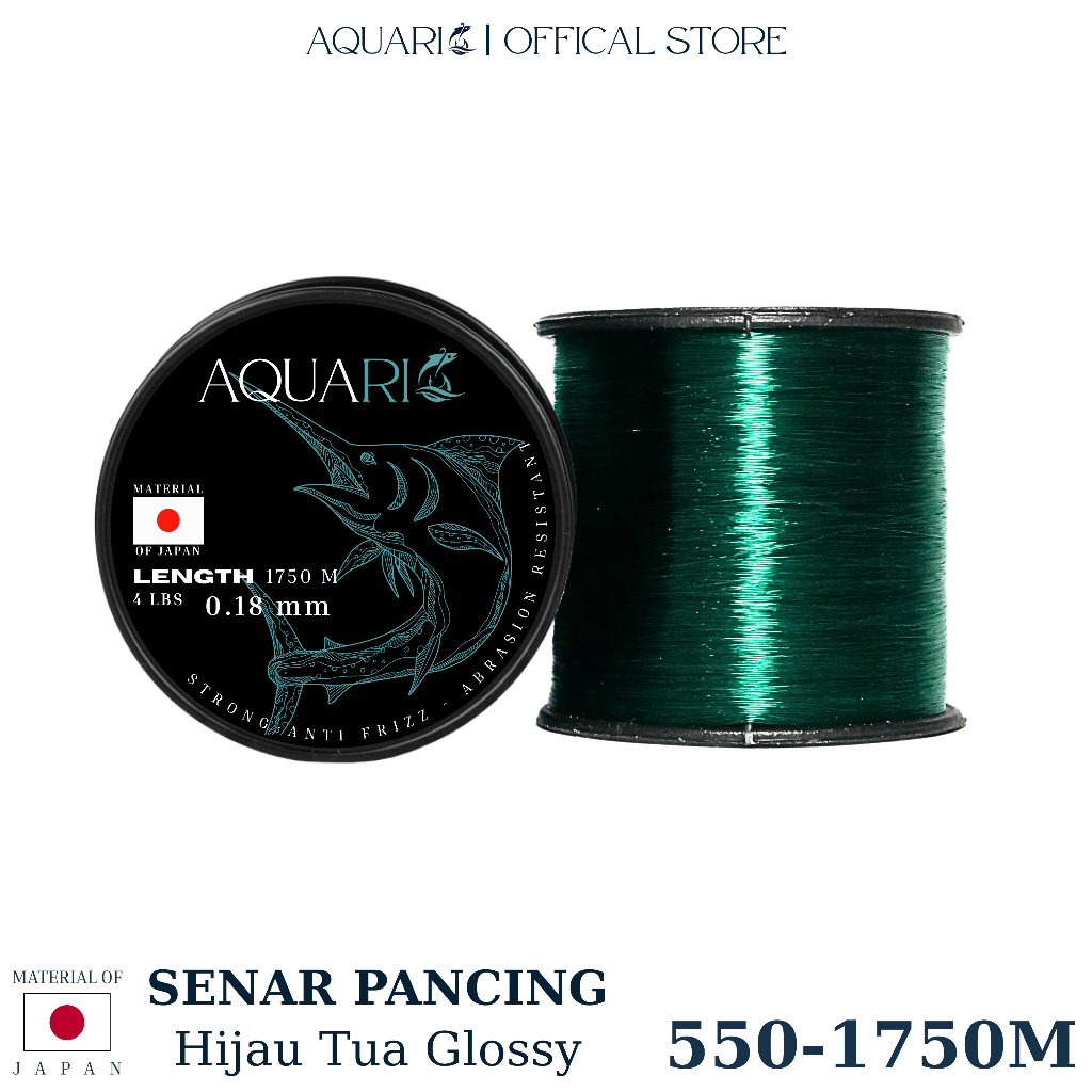 AQUARIO Tali Pancing OLAHAN 550-1750m Senar Pancing AQUARIO Hijau Tua Glossy (Nilon) Kuat Anti Frizz