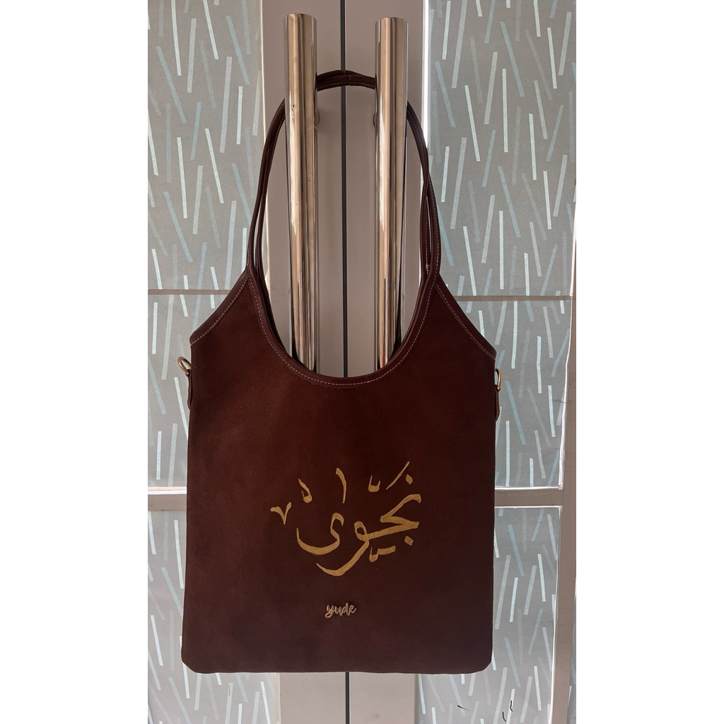 Tote bag ukir nama gold