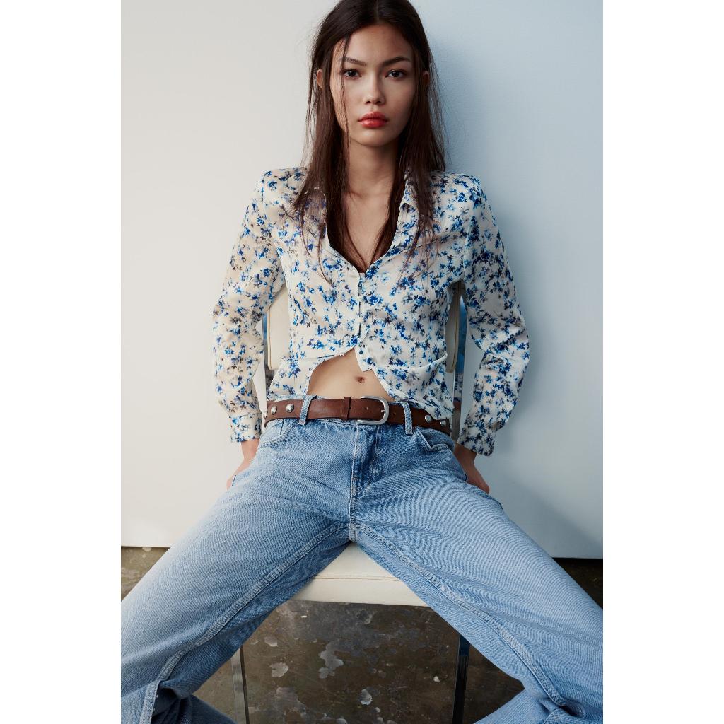 ZARA WHITE BLUE FLORAL PRINTED SHIRT