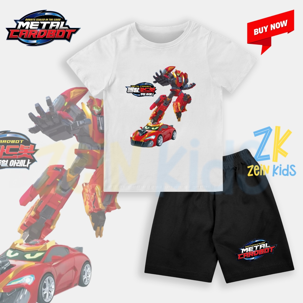 Baju Setelan Anak Metal Cardbot Red Blitz / Kaos Setelan Anak Gambar Robot Kartun