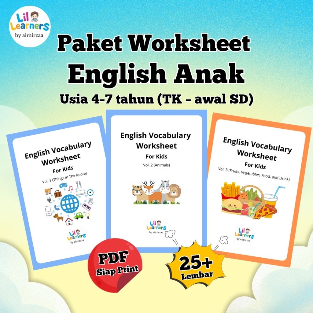English Worksheet Anak TK SD | Printable PDF | Belajar Kosakata