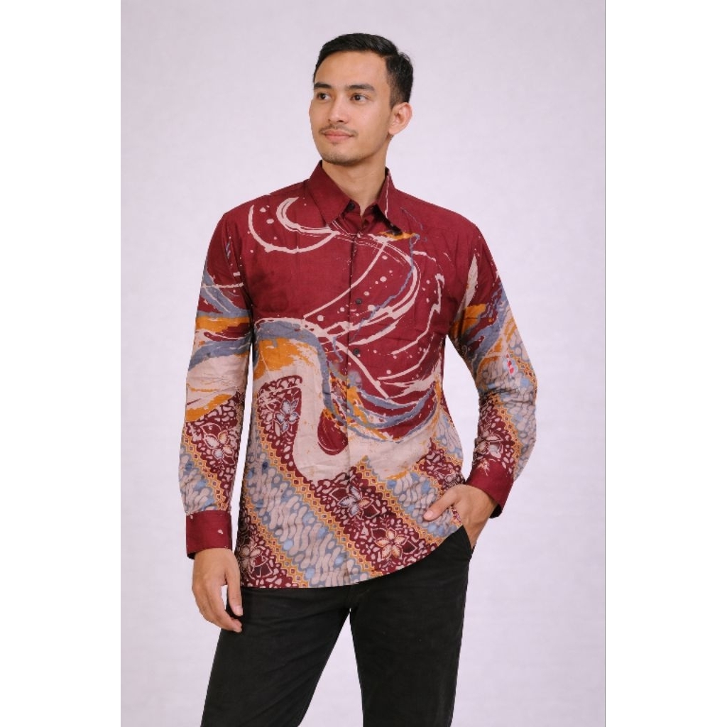 KEMEJA BATIK PRIA, KEMEJA BATIK LENGAN PANJANG, KEMEJA BATIK MARON, KEMEJA BATIK PRIA LENGAN PANJANG