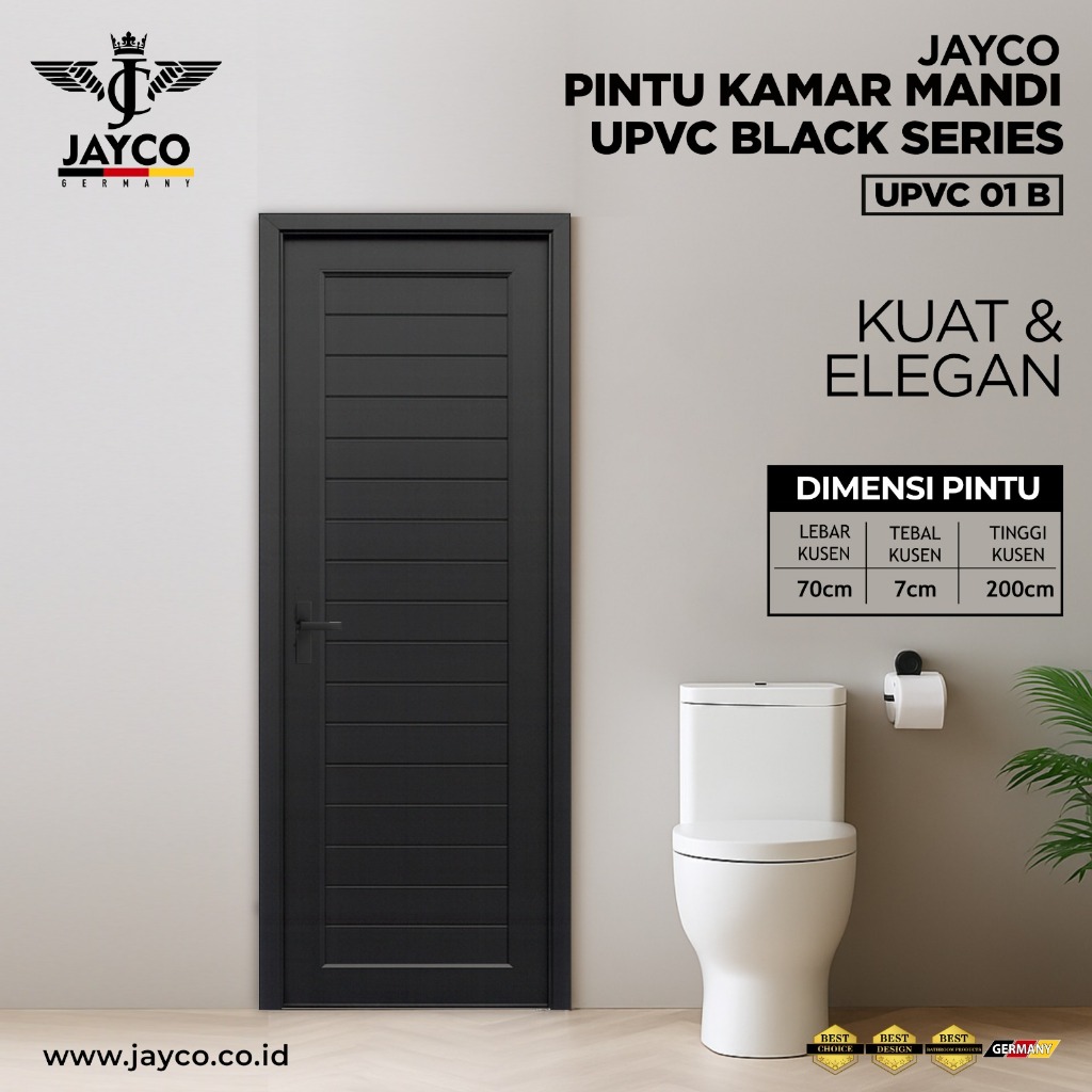 JAYCO Pintu UPVC Hitam Kamar Mandi 70x200cm