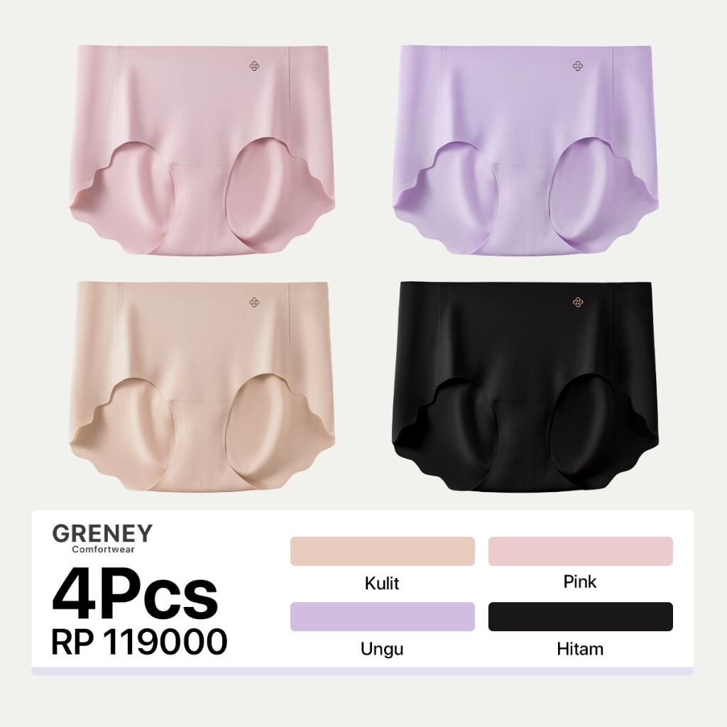 Greney-Paket Celana Dalam (4PCS) CD Kelopak Bunga Seamless  Bahan elastis tinggi  Lapisan dalam berk