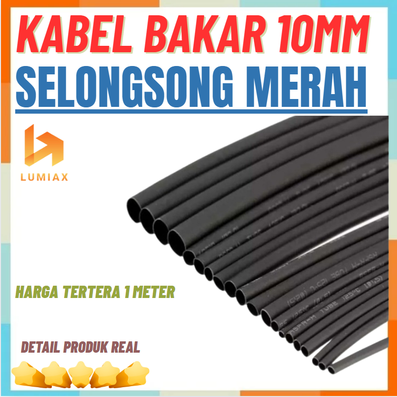 Solatip Bakar / 10MM Selongsong Bakar Heatshrink Heat shrink Cable Kabel 1m Hitam