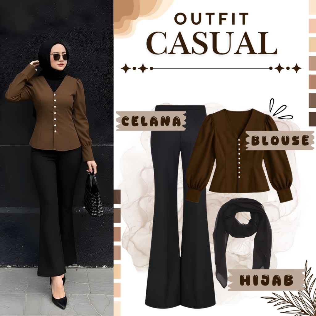 Aira Set Outfit Wanita Kekinian (Blouse, Celana Cutbray, Hijab Bella) Outfit Kuliah Casual  S63