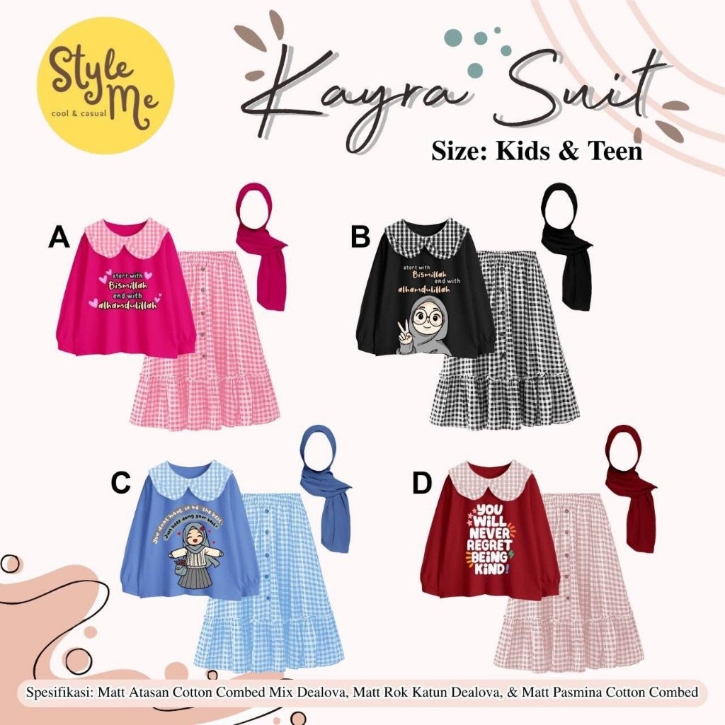 baju muslim anak perempuan satu set rok atasan dan hijab By STYLE ME