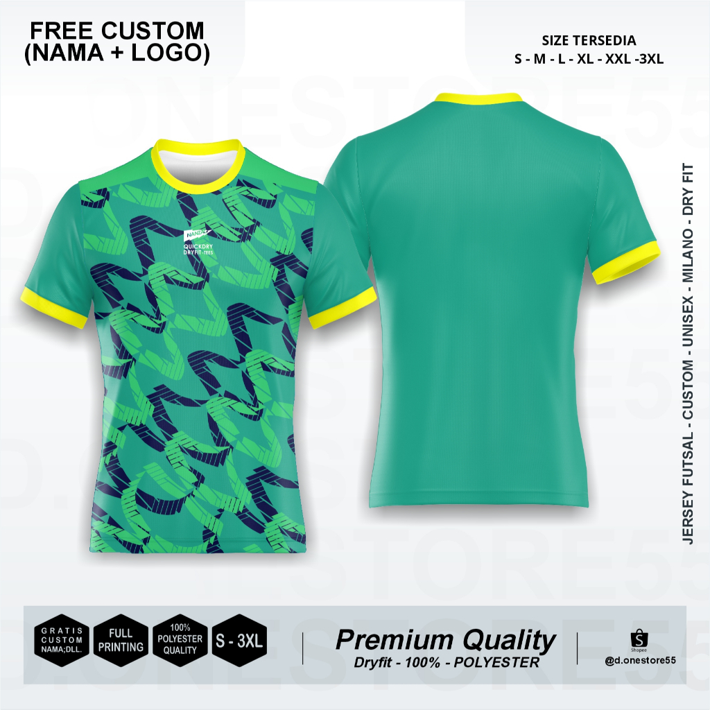 NANZAG JERSEY LATIHAN HIJAU AE 03 FUTSAL RUNNING ATLETIK BADMINTON DRI-FIT FULL PRINTING