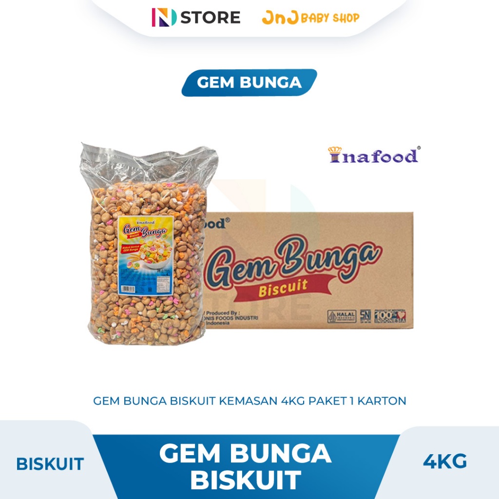 Inafood Biskuit Gem Bunga Kemasan 4Kg Paket 1 Karton
