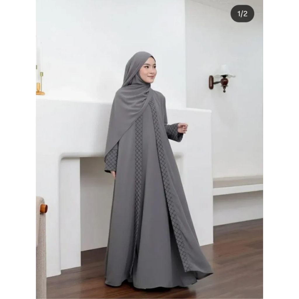 Mellysa Abaya Ceruty Baby doll Mix Tille kotak/Abayasyari/Gamis Dress Baby doll