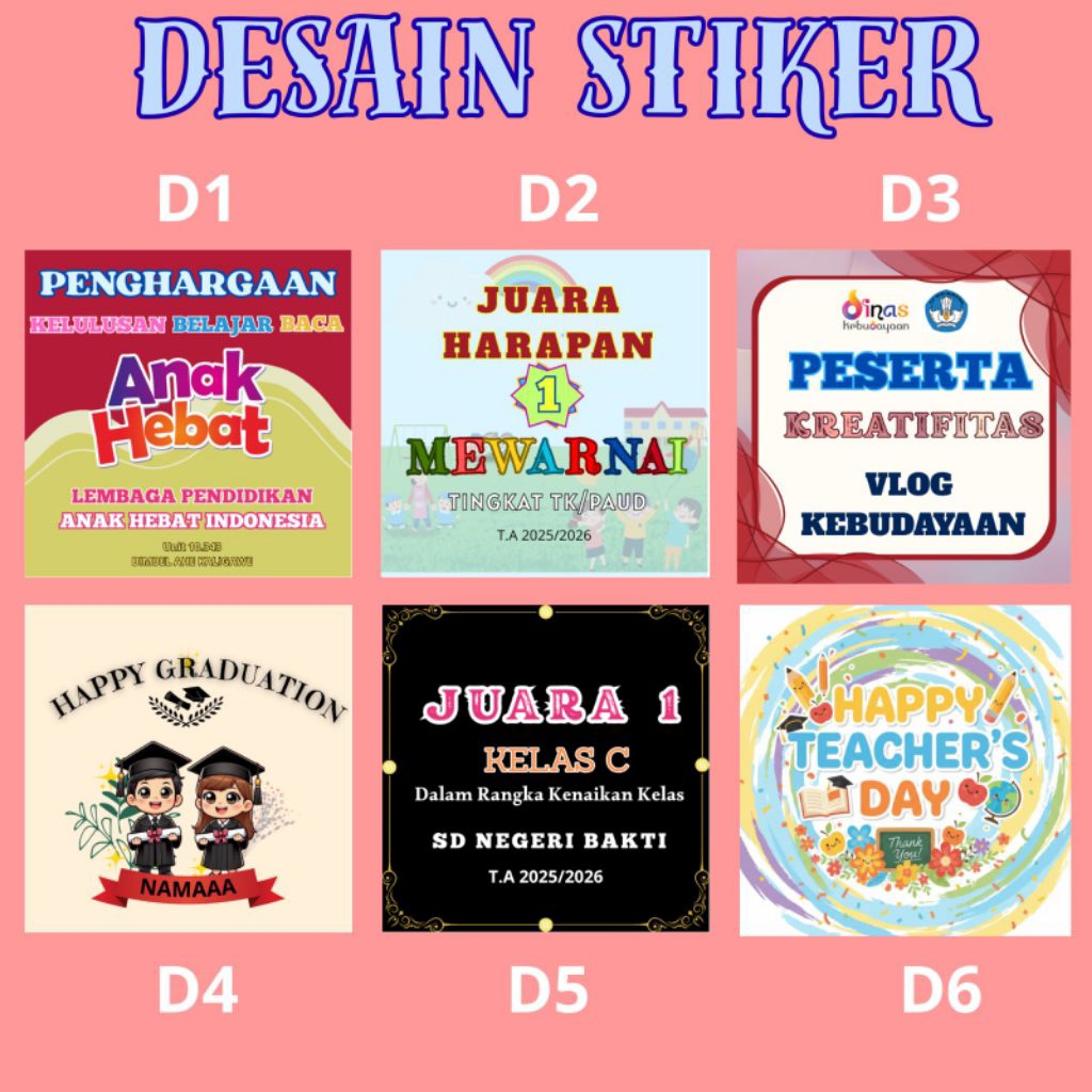 Stiker Piala || Stiker untuk Tatakan Piala free Custom